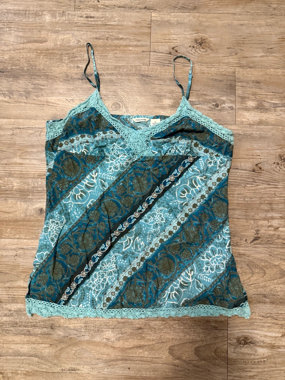 Maurice’s Turquoise Floral Lace-Trim Camisole Vintage Y2K